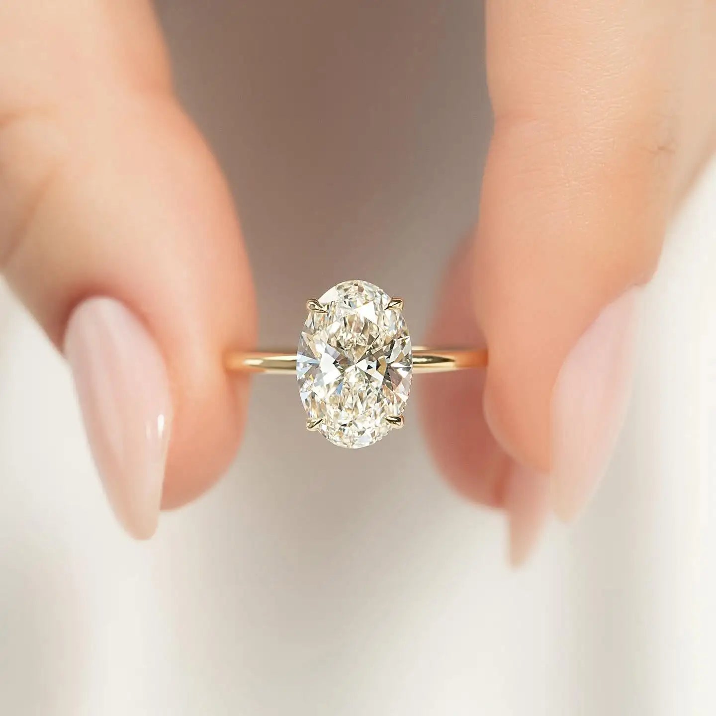 Close-up of the Georgina oval ring, showcasing the oval ring shape that enhances its elegance.